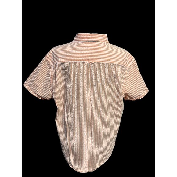 Denim & Flower Striped Short Sleeve Button-Up Shirt Men Orange/White Seersucker - Picture 5 of 7